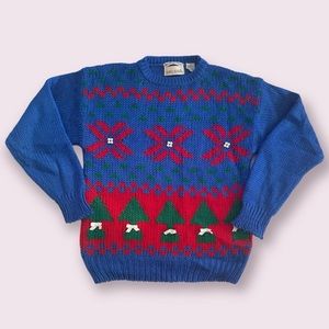 Adell Barre vintage Ugly Christmas holiday Sweater Women's medium Blue Acrylic